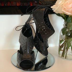 Manolo Blahnik Laser Cut Leather Heals